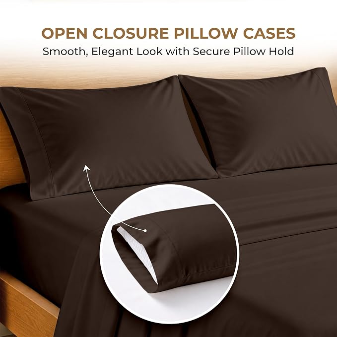 SGI bedding 100% Egyptian Cotton Sheets Queen Size – 600 Thread Count Sheets Set, Soft, Cooling, 15" Deep Pocket, Luxury Hotel Bedding, Breathable, Durable - Chocolate