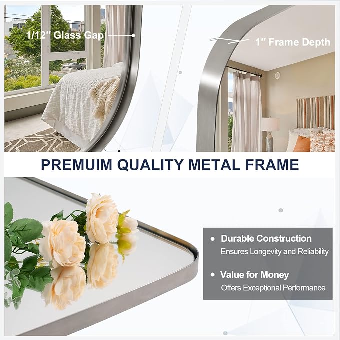 ANDY STAR Oval Mirror for Bathroom, 20x28 Brushed Nickel Oblong Bathroom Mirror for Vanity with Stainless Steel Metal Frame, Modern Anti Rust Wall Mounted