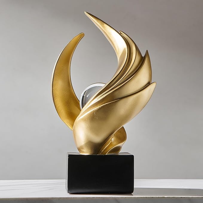 Abstract Art Sculpture, Resin Gold Decorative Statue, Modern White Ornaments for Living Room, Decorativas Modernas for Coffee Table, Entryway & Office Collectibles (Gold)