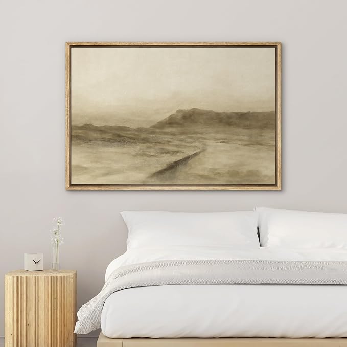 SIGNWIN Framed Canvas Print Wall Art Dusty Desert Road Tranquil Neutral Landscape Illustrations Minimalism Decorative Boho Multicolor Retro for Living Room, Bedroom, Office - 16"x24" Natural