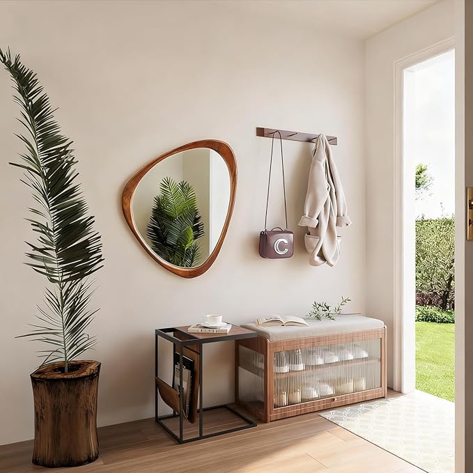 24x19 Inch Asymmetrical Mirror, Full Length Irregular Wall Mirror, Boho Decor for Bedroom, Mid Century Modern Floor Mirror for Living Room, Entryway and Hallway Decor