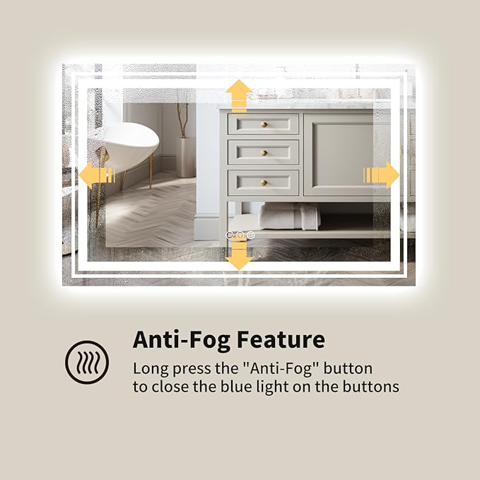 WTTY 60"x36" LED Bathroom Mirror with Lights, Backlit and Front Lighted Bathroom Vanity Mirrors Wall Mounted, Double LED Vanity Wall Mirror for Bathroom with Anti-Fog, Dimmable, Memory, Shatter-Proof