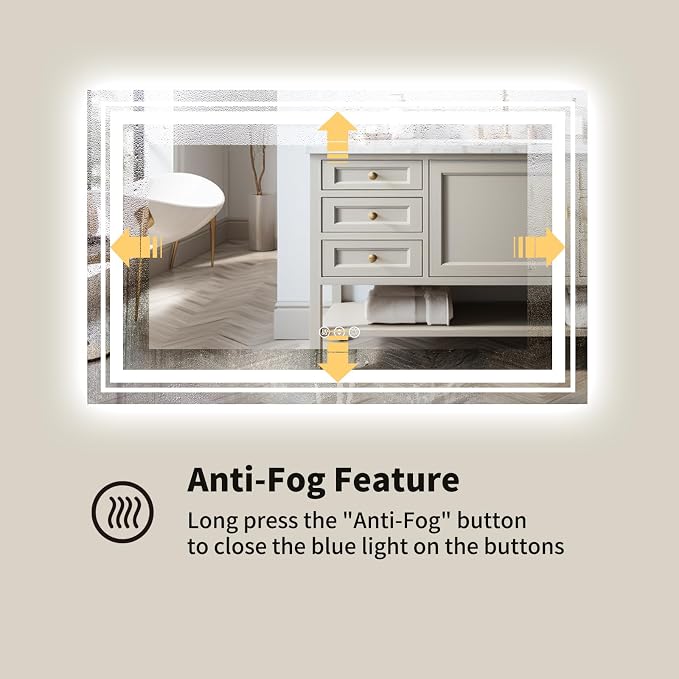 WTTY LED Bathroom Mirror 48"x32" with Back and Front Light,Modern LED Mirror for Bathroom,Dimmable Lighted Bathroom Vanity Mirror with Anti-Fog,Memory Function,Shatter-Proof,Wall Mounted