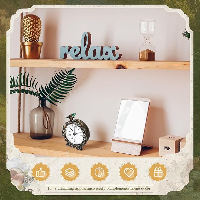 Kenning Vintage Mini Table Clock, 3.5 Inch Small Decorative Metal Non Ticking Analog Quartz Battery Operated Table Top Clock for Living Room Bedroom Bedside Desk Decor(Bird)