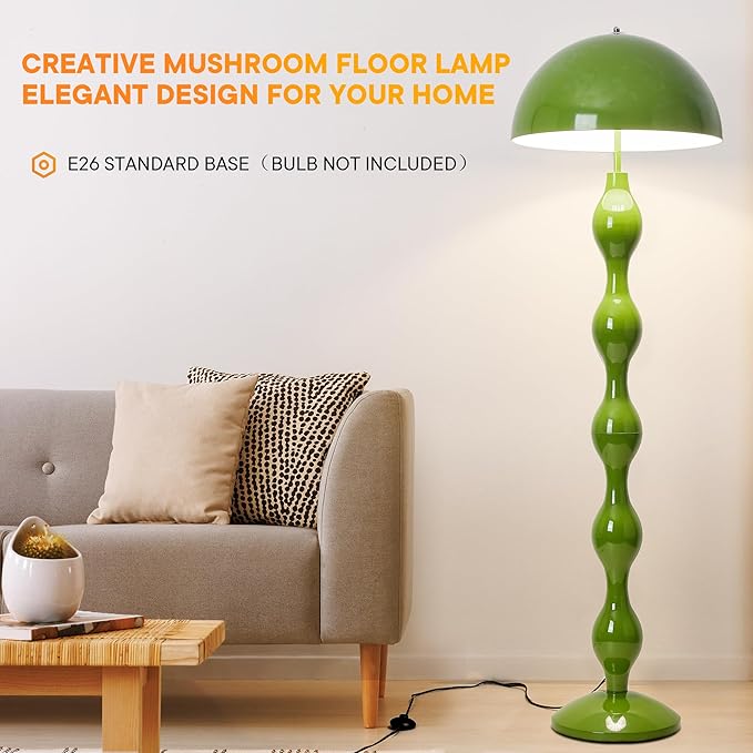 Unique Floor Lamp Creative Green Mushroom Lamp Standing Lamp with 45CM Wide Iron Shade and Foot Switch Modern Floor Light for Living Room, Bedroom, Office, Corner