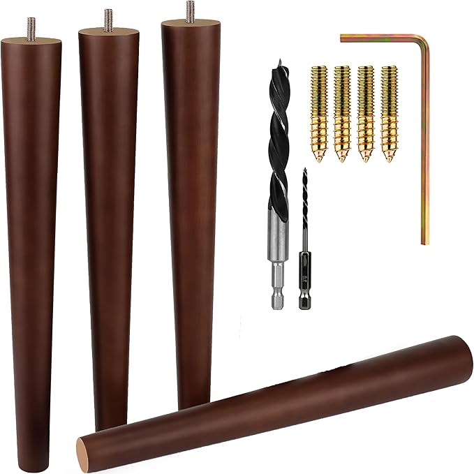 Premium Walnut Wood Furniture Legs (Full Install Kit) - Pick Your Size and Color