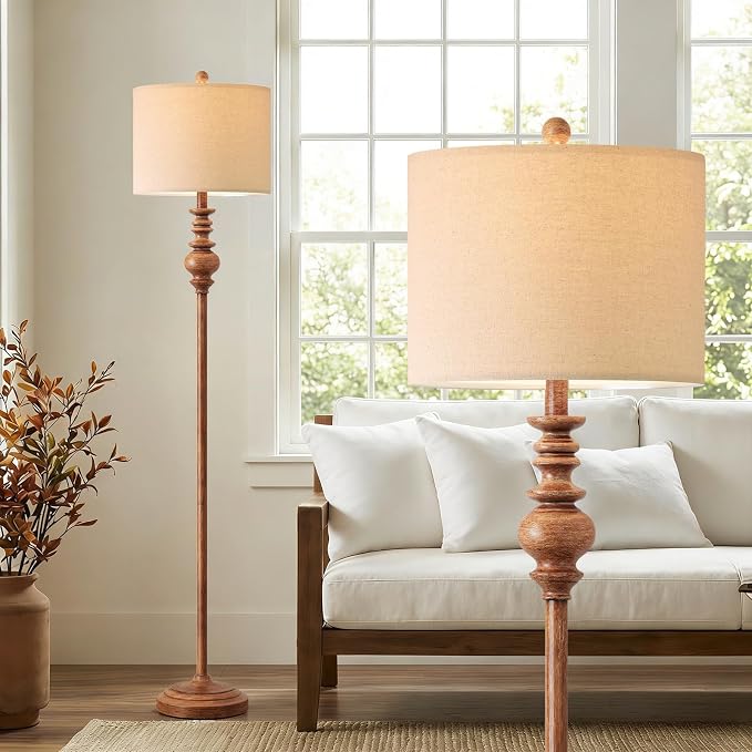 BOBOMOMO 64.25" Rustic Floor Lamp for Living Room, Tall Antique Brown Standing Lamp with Rotary Switch, Vintage Reading Lamp for Bedroom, Office & Study, Farmhouse Home Decor Corner Lamp