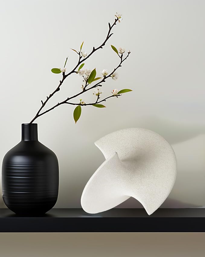 UPWOIGH Large White Ceramic Inspired Art, 9.45x8.6x9.45 in Handmade Premium Personalized Ceramic Balancing Sculpture for Living Room,Table Décor,1Pack