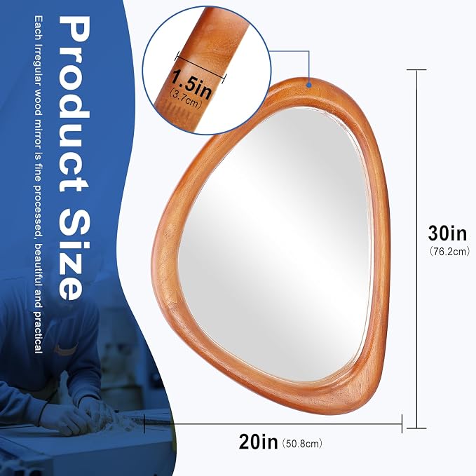 MAGFLERUM Irregular Wall Mirror, 30 * 20 inch Asymmetrical Wood Mirrors, Entryway Mirror, Hanging Vertically and Horizontally. Mirrors for Wall Decor (Red Walnut)