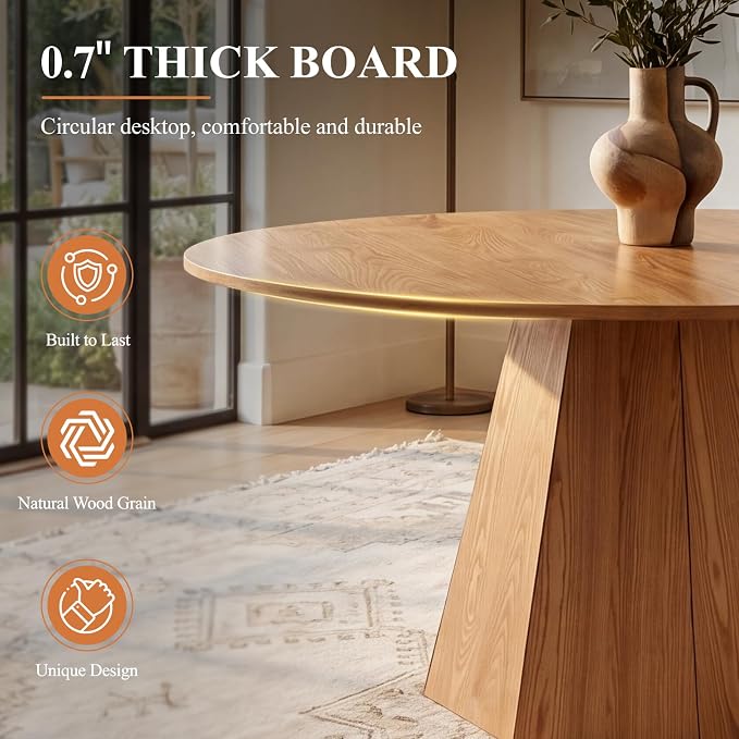 BESTANO 59" Round Dining Table for 4-6 People, Kitchen Dining Room Table with Wooden Pedestal Base, Circle Dinner Pedestal Dining Table for Dining Room (Table Only), Brown