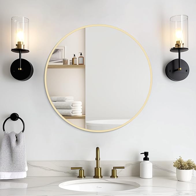 WallBeyond 20 inch Round Mirror Gold Circle Wall Mirror for Bathroom with Metal Framed, Round Wall Mirror for Wall Decor, Vanity, Entryway Living Room