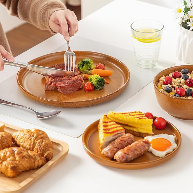 vancasso Plates and Bowls Sets, 18 Pieces Stoneware Dinnerware Set for 6, Ceramic Dish Set for Kitchen, Microwave and Dishwasher Safe, Caramel Yellow, Series ZERMATT