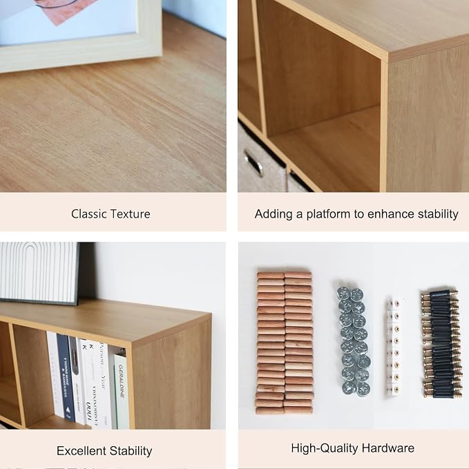 Wooden 6 Cube Storage Organizer with Closed Back Panel,Natural Oak Cube Shelf Cubby Storage Organizer with Compartments for Living,Bookshelf, Easy to Install (Oak, 6 Cube-11in)