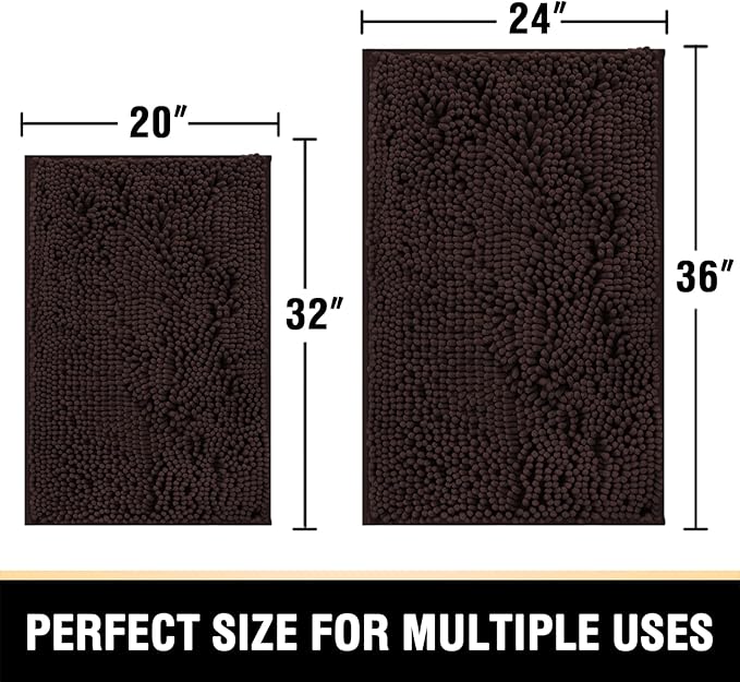 H.VERSAILTEX Bathroom Rugs Bath Mats for Non Slip Luxury Chenille Extra Soft Absorbent Shaggy Mat Washable Fast Dry Sets 2 Piece (Chocolate, 24'' x 36''/20'' 32'')