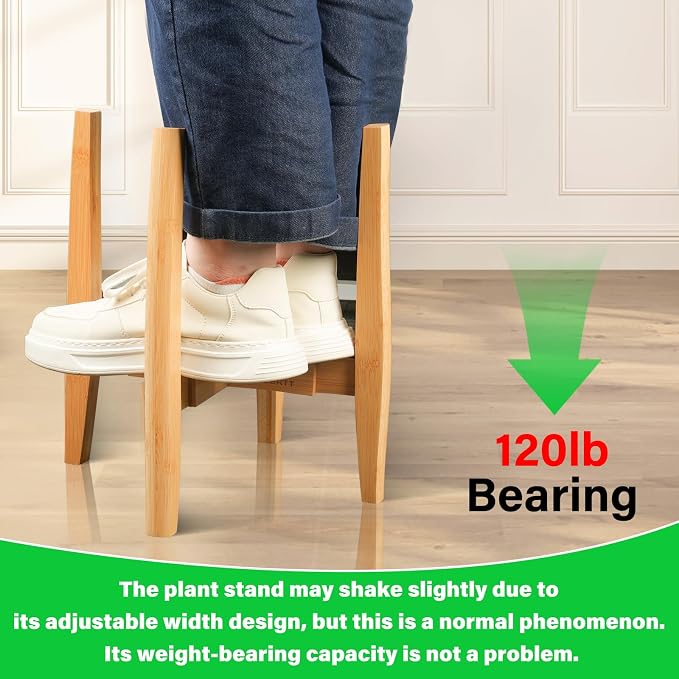 Adjustable Plant Stand with Tray,Indoor Wood Plant Stand Fit 8'' to 12'' Planter,Mid Century Modern Flower Pot Holder Rack(Plant and Pot Not Included)