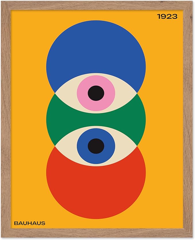 Poster Master Bauhaus Poster - Abstract Eyes Print - Graphic Design Art - Eye Art - Geometric Art - Chic Boho Art - Mid Century Modern Art - Living Room or Bedroom Wall Decor - 11x14 Beige Framed