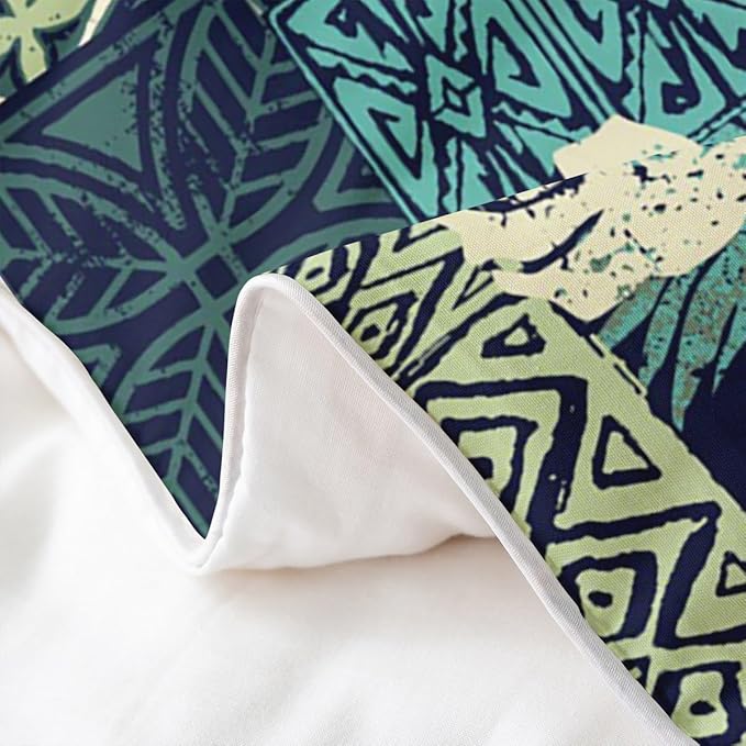 100% Natural Cotton Boho Floral Duvet Cover Twin Exotic Leaves Bedding Set Bohemian Religious Indian Comforter Cover Geometric Tribal Stamp Bedroom Decor Green Ethnic Quilt Cover for Kids Boys Girls