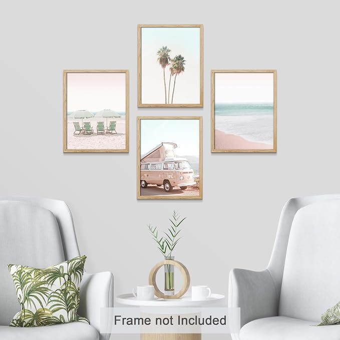 SIGNWIN Adhesive Canvas Poster Collage Print Gallery Set 1980s Retro Miami Beach Landscape Nature Wilderness for Living Room, Bedroom, Office - 8"x10"x 4