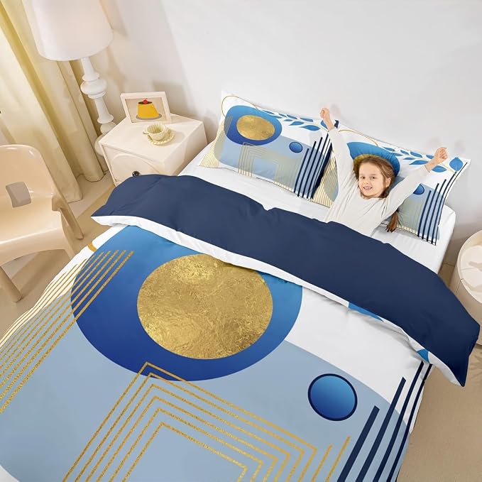 Erosebridal Blue Neutral Modern Queen Comforter Cover Boho Mid Century Duvet Cover Minimalist Aesthetic Bed Set Geometric Abstract Bedding Set