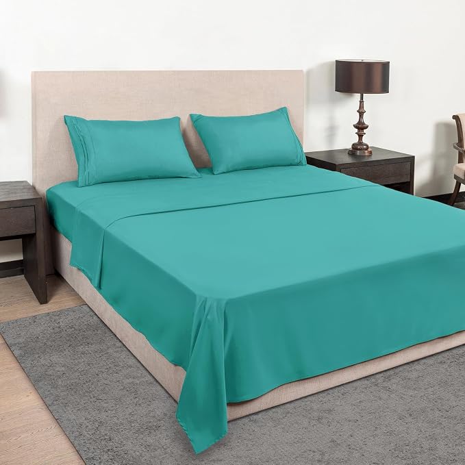 Mejoroom Twin XL Sheet Set - Hotel Luxury Microfiber Sheet & Pillowcase Sets Fits College Dorm Room Mattress - Soft, Breathable, Wrinkle & Fade Resistant - 3 Piece (Teal)