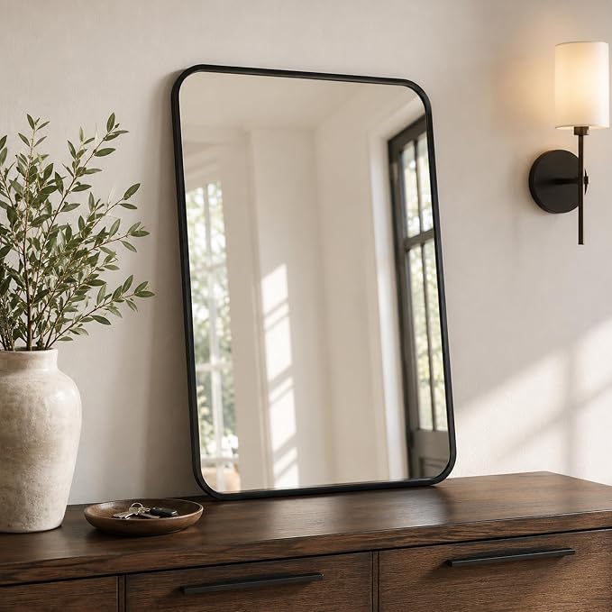 2-Pack 24x36 Inch Matte Black Bathroom Vanity Mirrors | Flush Mount Deep Set Metal Wall Mirror for Over Sink | HD Shatterproof Glass, Rustproof