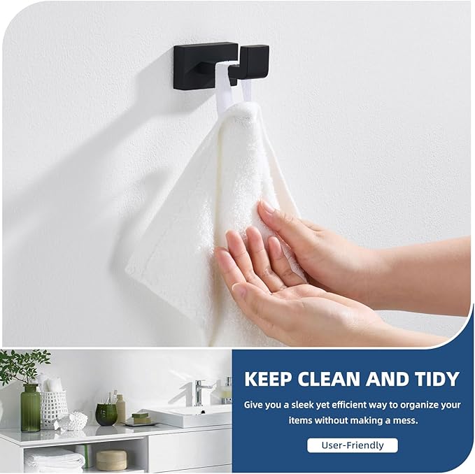 Suyar Matte Black Towel Hook, SUS 304 Stainless Steel Bathroom Robe Holder, Shower Towel Hanger, Wall Mounted