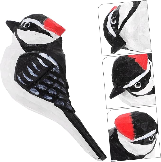 Mobestech Wooden Bird Figurine Rustic Hand-Carved Bird Decoration for Tabletop Unique Desktop Decor Accent for Retro Style