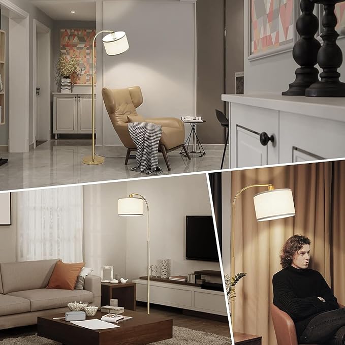 LED Floor Lamp Fully Dimmable Modern Standing Lamp Arc Floor Lamp with Adjustable Drum Shade, Tall Pole Reading Lamp Light for Living Room Bedroom Study Room, Bulb Included