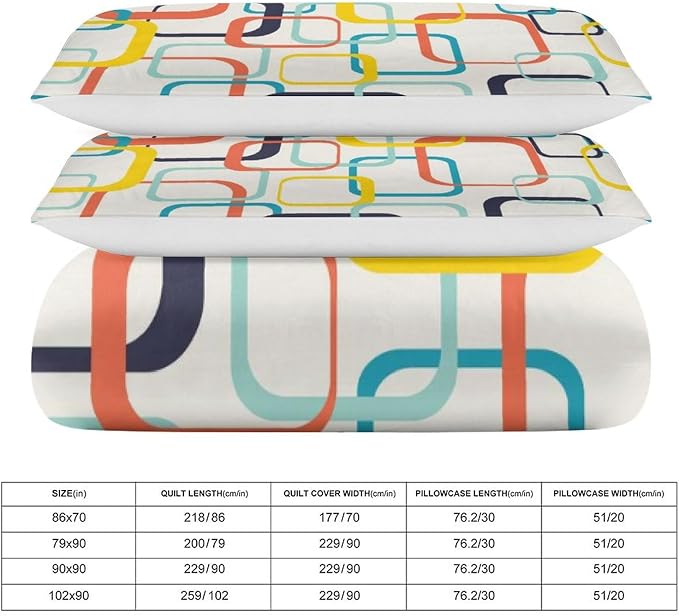Mid Century Duvet Cover Sets Aesthetic Abstract Geometric Mid Century Retro Printed Lightweight Soft Quilt Cover Minimalist Soft Microfiber 3 Piece (1 Duvet Cover 90x102in + 2 Pillow Sham 20x30in)