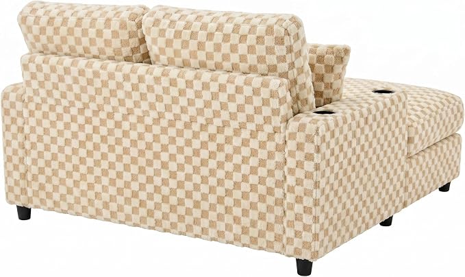 Eafurn Modern Oversized Chaise Lounge Chair with Integrated Ottoman, Corduroy Upholstered Deep Seat Sleeper Armchair with Power Charging Ports and Cup Holders, Cozy Accent Furniture for Living Room