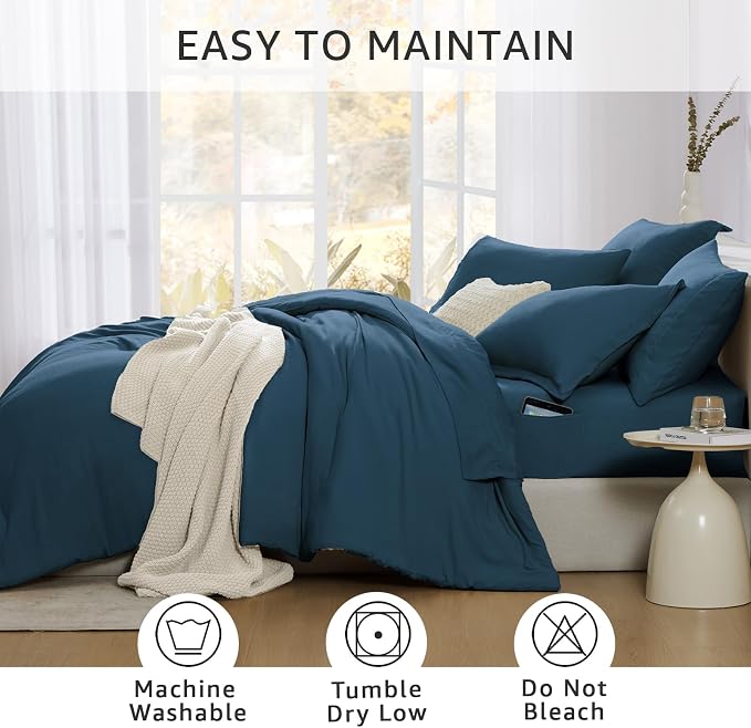 WRENSONGE King Size Comforter Set- 7 Pieces Soft Serenity Blue Bed in a Bag King with Fitted Sheet, Flat Sheet, 2 Pillow Shams, and 2 Pillowcases-Warm King Bedding Set for All Season