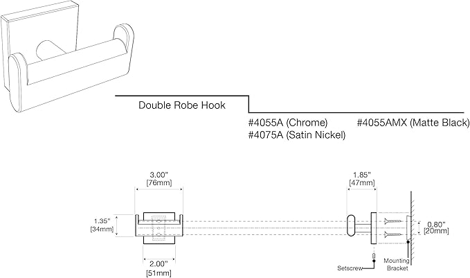 Gatco 4075A Elevate Double Robe Hook, Satin Nickel