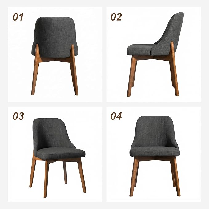 Casaphoria Set of 2 Upholstered Dining Chairs, Dark Grey Fabric Kitchen Chairs with Walnut Wood Legs, Modern Accent Chairs for Dining Room, Living Room or Kitchen