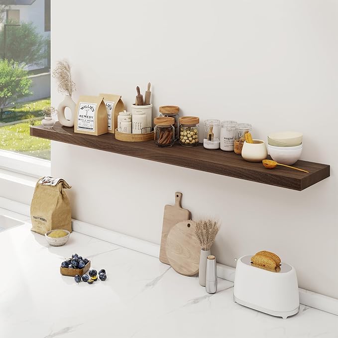 Floating Shelves for Wall, USA-Sourced Sapele Wood 55 Inch Long Wall Shelves, Natural Wooden Mounted Picture Ledge Shelf, Nursery Book Storage Shelf Kids Bookshelf, Display Shelf for Bathroom