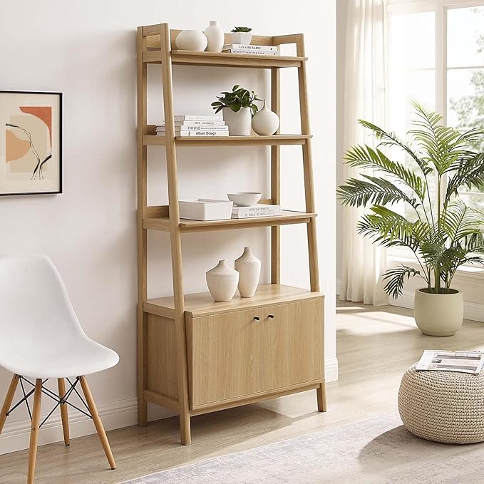 Modway 33" Bookshelf Display Case in Oak