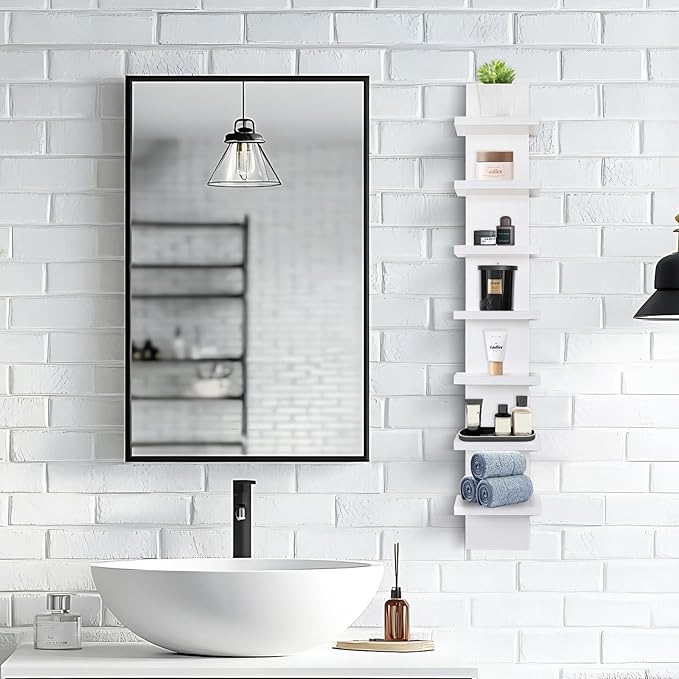 Homaterial Small 7 Tier Vertical Wall Shelf for Home Decor & Makeup Vanity - White Narrow Display Storage Shelf for Small Spaces, Decorative Vanity Shelf