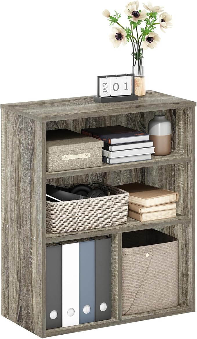 Furinno PASIR Book Shelf, 3-Tier Display Bookshelf with Adjustable Shelf, Cube Storage Bookcase, 11.8 x 23.6 x 28.1, for Living Room, Bedroom, Home Office, French Oak