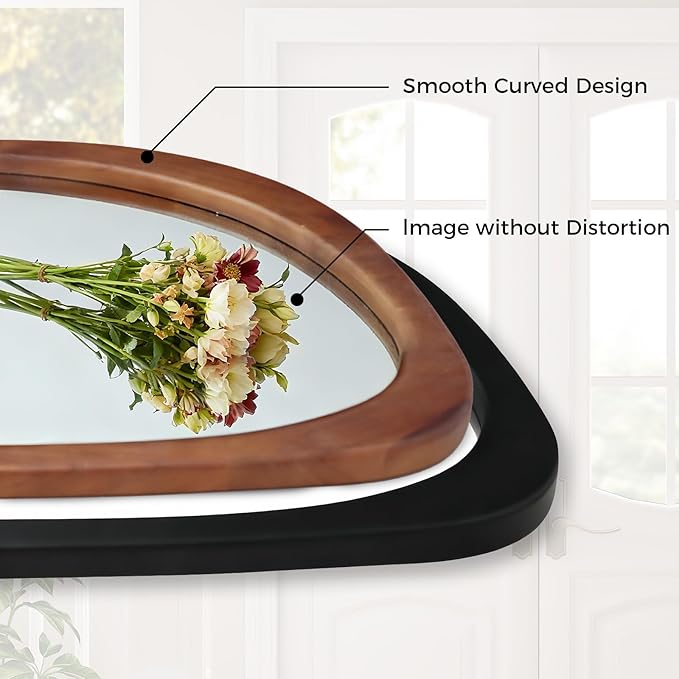 Asymmetrical Mirror, 24"x19" Unique Irregular Wall Mirror, Wood Mid Century Modern Mirror Decor for Bathroom Bedroom Living Room Entryway Hallway (Black)