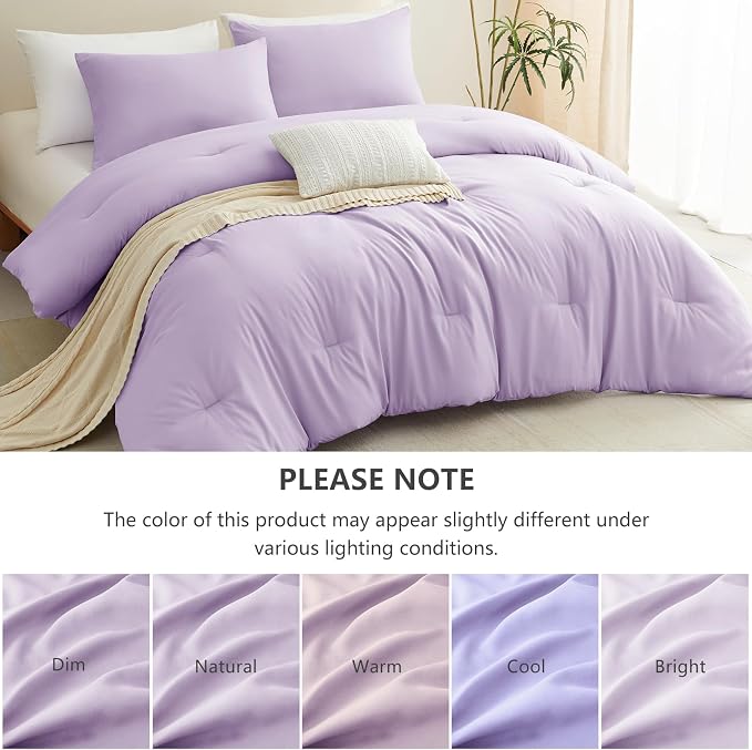 CozyLux Oversized King Comforter Set Lavender, 3 Pieces 120"x98" Lightweight Down Alternative Quilted Bedding Sets, Light Purple All Season Solid Comforter with 2 Pillowcases, Bed Set Gift for Home