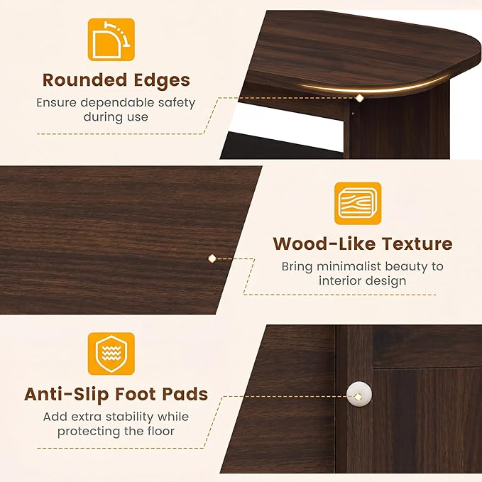 Giantex Oval Coffee Table, 47" Mid Century Modern Center Table with Storage Shelf & Round Corner, 2-Tier Accent Cocktail Tea Table, Wood Coffee Table for Living Room, Small Spaces (Espresso)