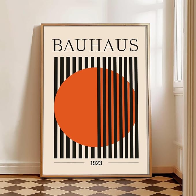 Bauhaus Abstract Geometric Wall Art Bauhaus Exhibition Poster Orange and Black Artwork Mid Century Modern Pictures Wall Decor Geometric Orange Poster Abstract Minimalist Painting Room 16x24in No Frame