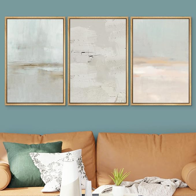 SIGNWIN Framed Canvas Print Wall Art Set Pastel Grunge Watercolor Landscape Shapes Abstract Illustrations Modern Art Decorative Nordic Chic Calm for Living Room, Bedroom, Office - 16"x24"x3 Natural