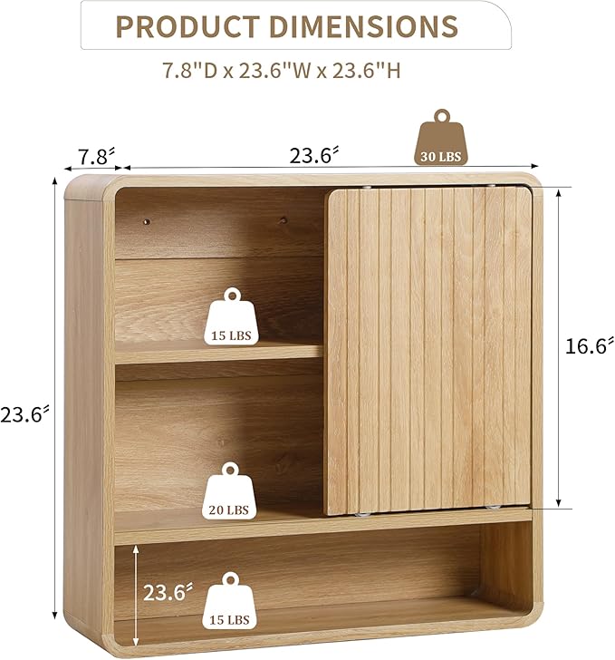 BERRYMERRY Bathroom Storage Wall Cabinet, Medicine Cabinet with Adjustable Wood Shelf & Sliding Door, Over The Toilet Storage Cabinet for Laundry Room,Kitchen,Living Room (Brown)