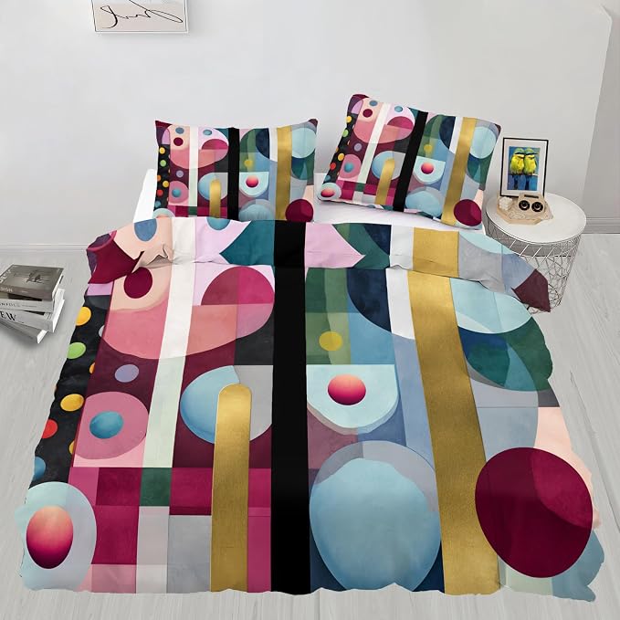Abstract Geometric Duvet Cover Oversized King, Colorful Geometry Modern Bedding Set 3 Piece for Boys Girls, Kids Multicolor Patterned Comforter Cover with Zipper Soft Microfiber, 2 Pillowcases