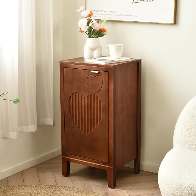 eHemco Kawaii Sweetheart End Table, 16.5 x 14 x 31 Inches, Indoor Living Room Side Table, Antique Walnut