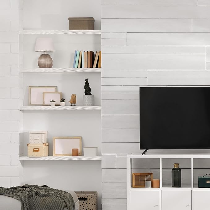 Sorbus Wood Floating Shelves for Wall - 24” Solid Wood Wall Shelves for Bathroom Decor, Books, Bedroom & Living Room - Set of 2 White Mounted Kitchen Shelves - Durable Solid Pine