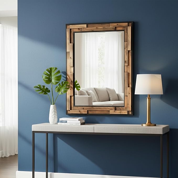 ZIYOO Wood Mirror 40"x 30", Metal & Wooden Rectangle Frame Decorative Wall Mirror for Bathroom Vanity Bedroom Living Room Entryway (Wood and Metal,40"x 30")