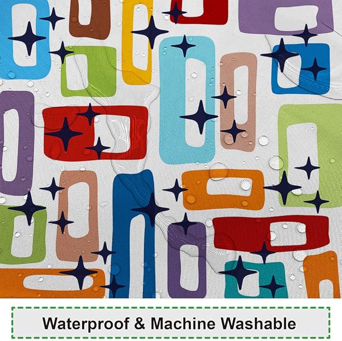 Modern Abstract Shower Curtain Colorful Geometric Rectangle Pattern Mid Century 1960's Old Fashioned Bathroom Decor Accessories Shower Curtain Set with 8 Hooks, 48x72 Inches