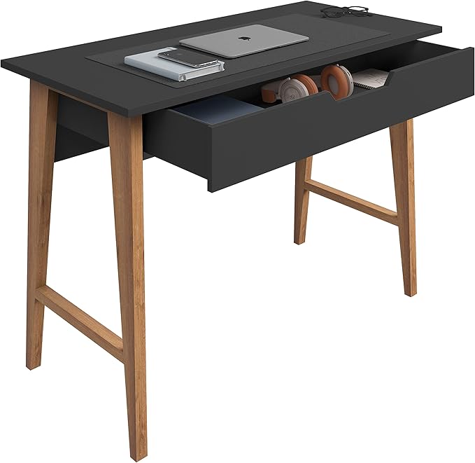 Modern Design Parma Small Desk for Bedroom, Black 42 Inch Writing Desk with Drawer, by Crafts and Comfort
