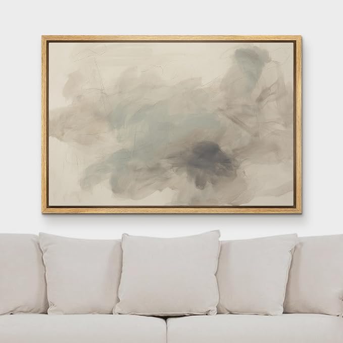 MUDECOR Framed Canvas Print Wall Art Soft Minimalist Abstract Brushstroke Illustrations Minimalism Decorative Bohemian Zen for Living Room, Bedroom, Office - 24"x36" NATURAL